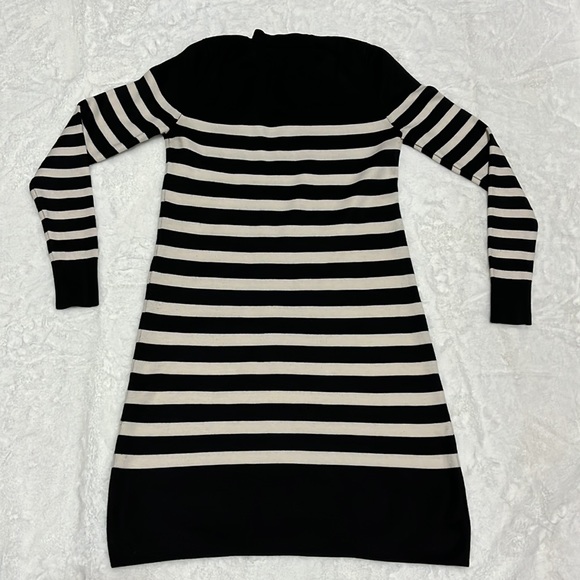 LOFT Long Sleeves Back Button Sweater Dress Striped Black - Picture 8 of 10